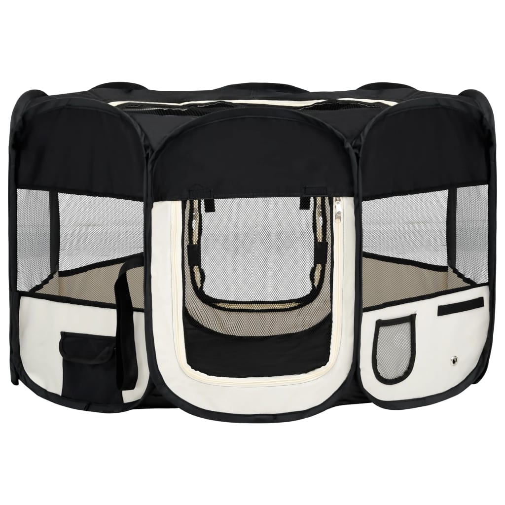 NNEVL Foldable Dog Playpen with Carrying Bag Black 125x125x61 cm-1
