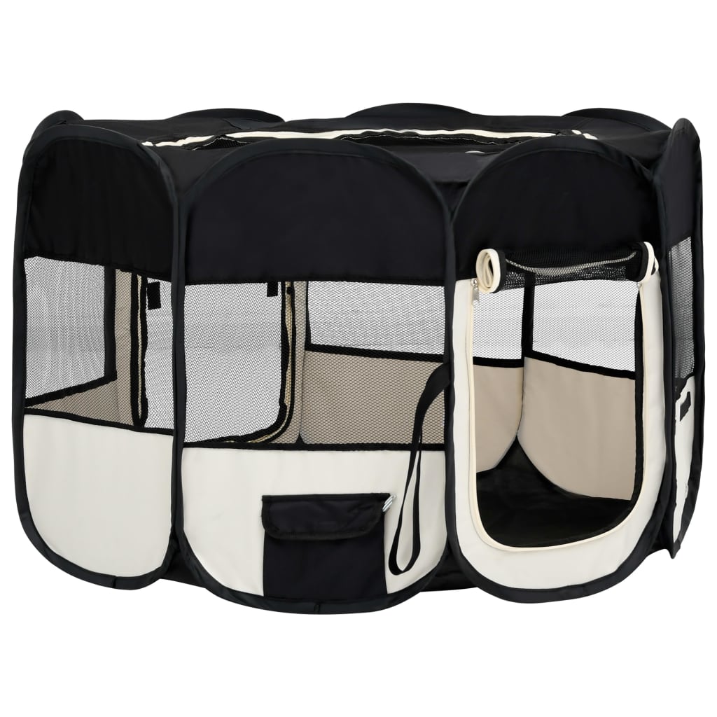 NNEVL Foldable Dog Playpen with Carrying Bag Black 125x125x61 cm-2