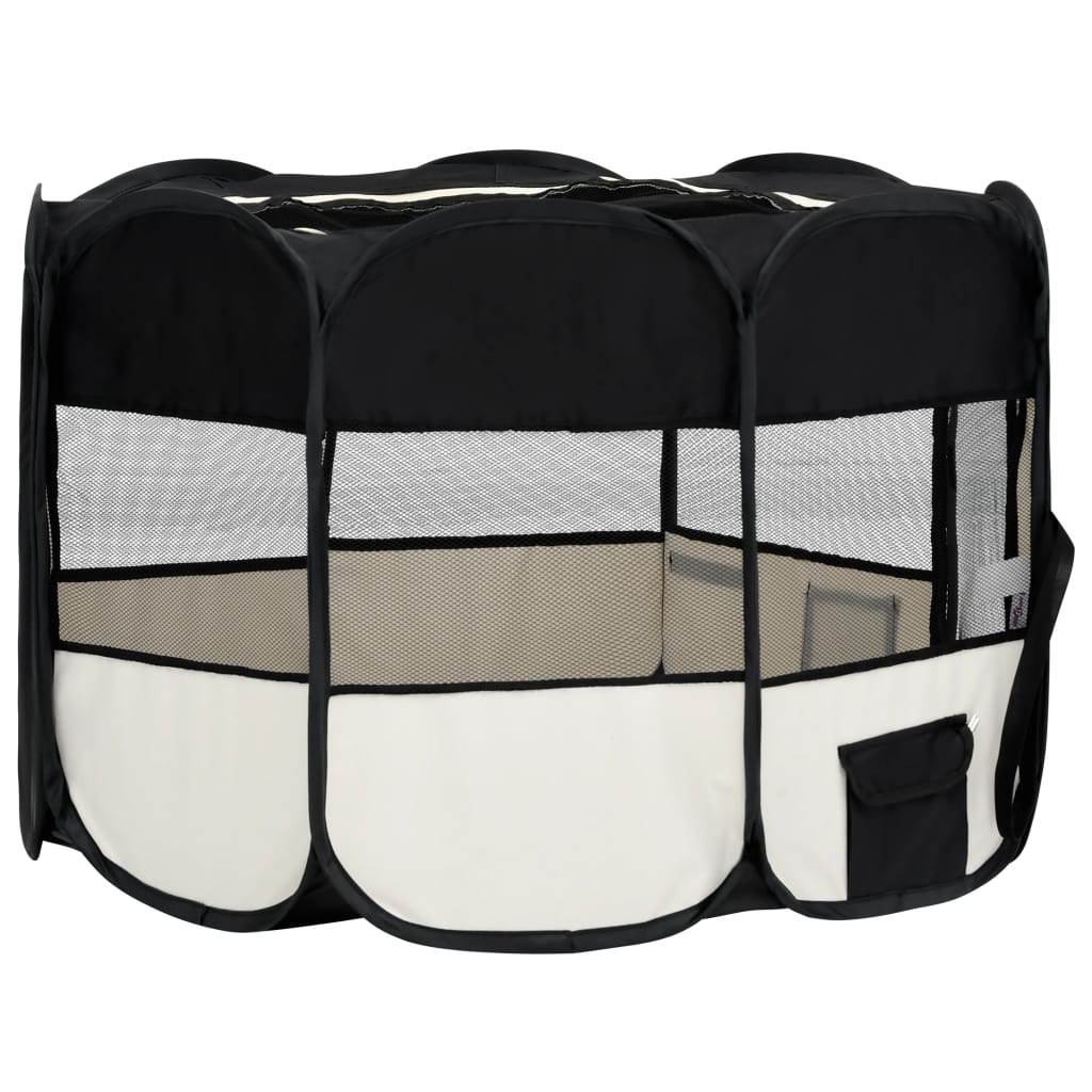 NNEVL Foldable Dog Playpen with Carrying Bag Black 125x125x61 cm-3