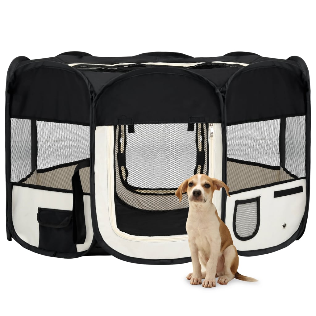 NNEVL Foldable Dog Playpen with Carrying Bag Black 125x125x61 cm-0
