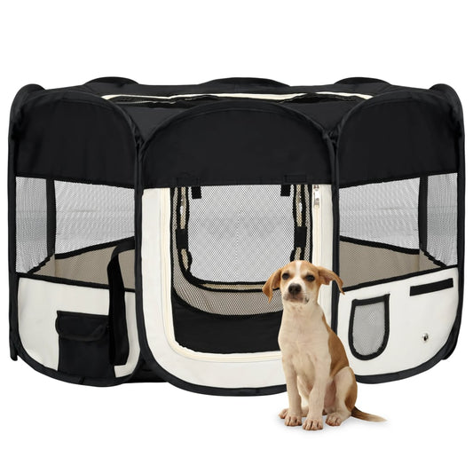 NNEVL Foldable Dog Playpen with Carrying Bag Black 125x125x61 cm-0