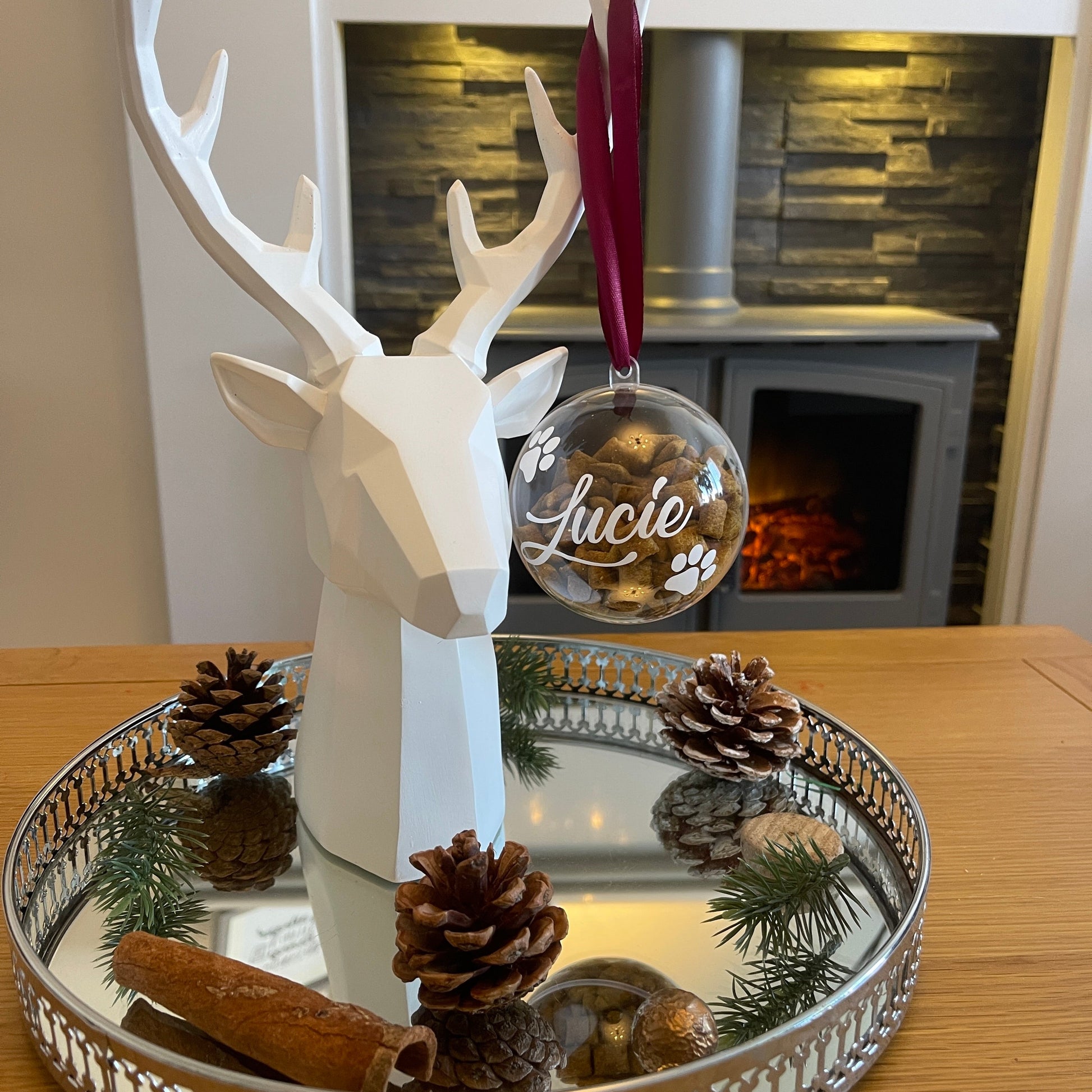 Pet Cat Paw Print Personalised Clear Feather Christmas Tree Hanging Decoration Bauble-4