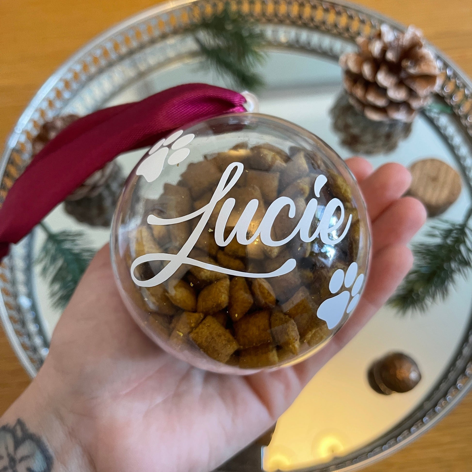 Pet Cat Paw Print Personalised Clear Feather Christmas Tree Hanging Decoration Bauble-3